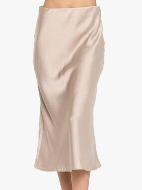 LK Luv Beige/Champagne Silk Satin Midi Skirt - Small